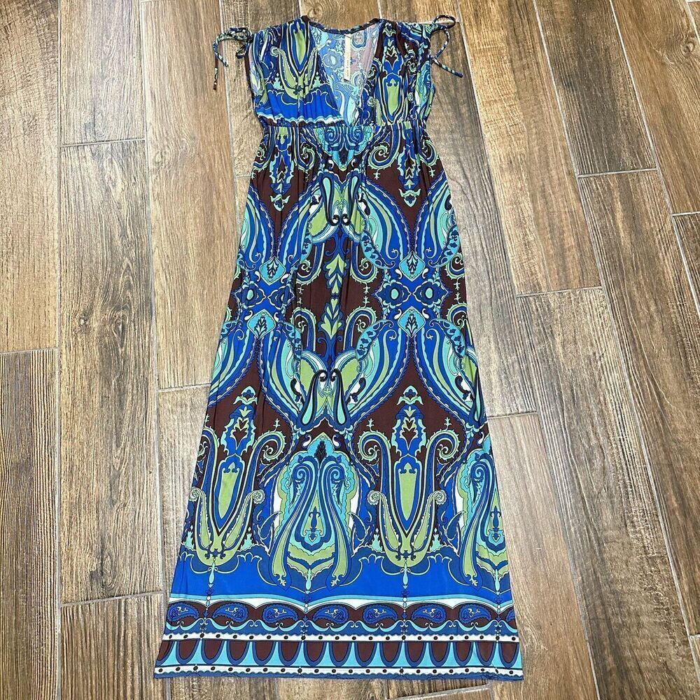 Uncle Frank Maxi Dress Womens M Blue Brown Paisley Y2K Hippie Boho Made in USA